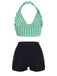 Ensemble de bikini vert à rayures dos nu rétro