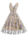 1950s Embroidered Floral V-Neck Swing Dress