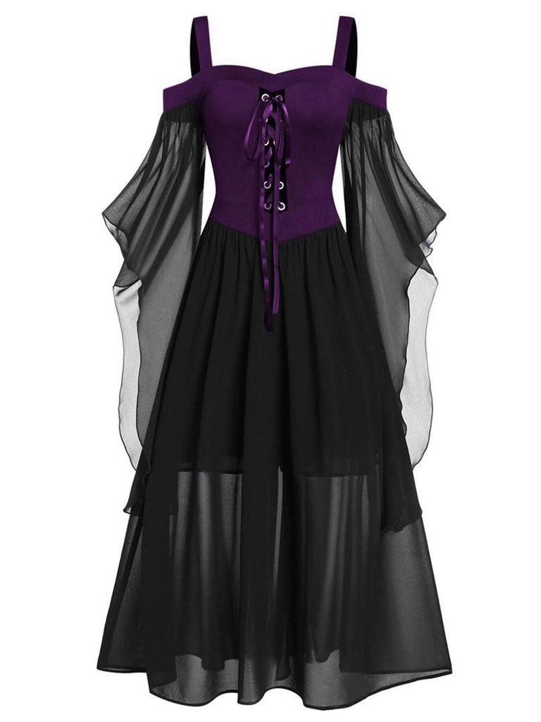 Robe à bretelles rouge manches transparentes Halloween des années 1950