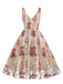 1950s Embroidered Floral V-Neck Swing Dress
