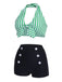 Ensemble de bikini vert à rayures dos nu rétro