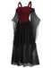 Robe à bretelles rouge manches transparentes Halloween des années 1950