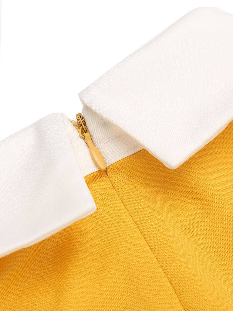 Robe Swing Vintage Année 50 Jaune Manches Longues Pin Up