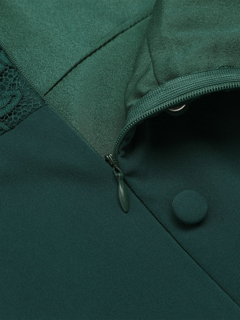 [Prévente] Robe vert foncé à épaules dénudées en dentelle des années 1960