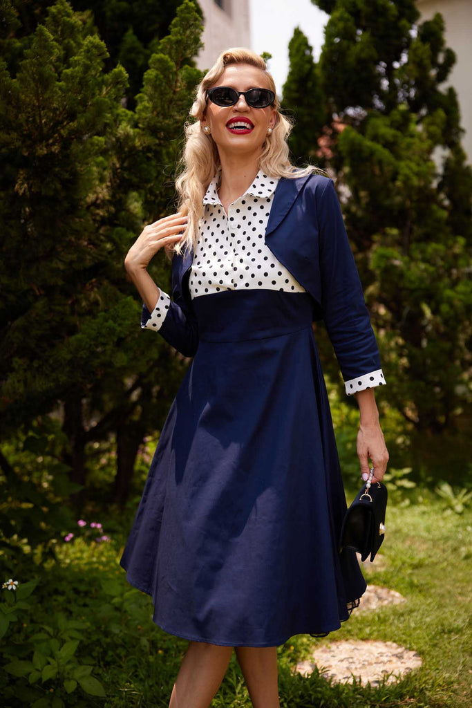 [Prévente] Robe Swing Vintage Année 50 Patchwork Avec Veste Soirée Cocktail Chic