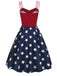 Robe bleu marine à bretelles spaghetti étoiles années 1950