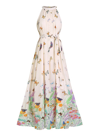 [Prévente] Robe maxi à licou et papillon fleurs Années 1950