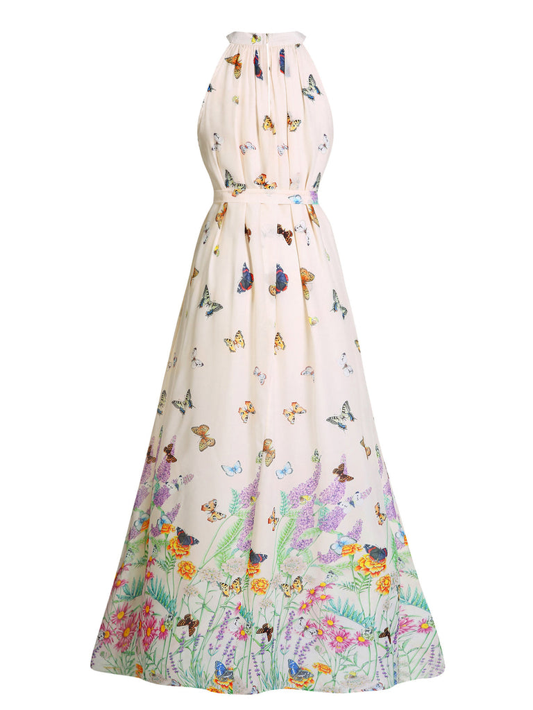 [Prévente] Robe maxi à licou et papillon fleurs Années 1950