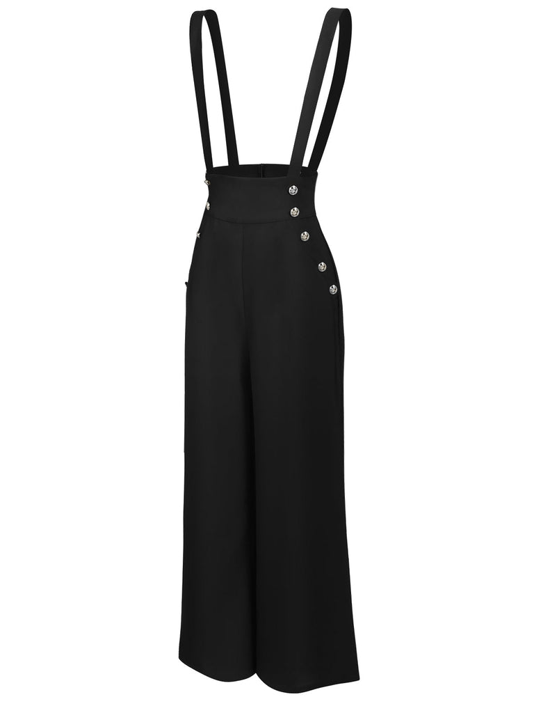 2PC Années 30 Chemisier Rayé et Pantalon à Bretelles