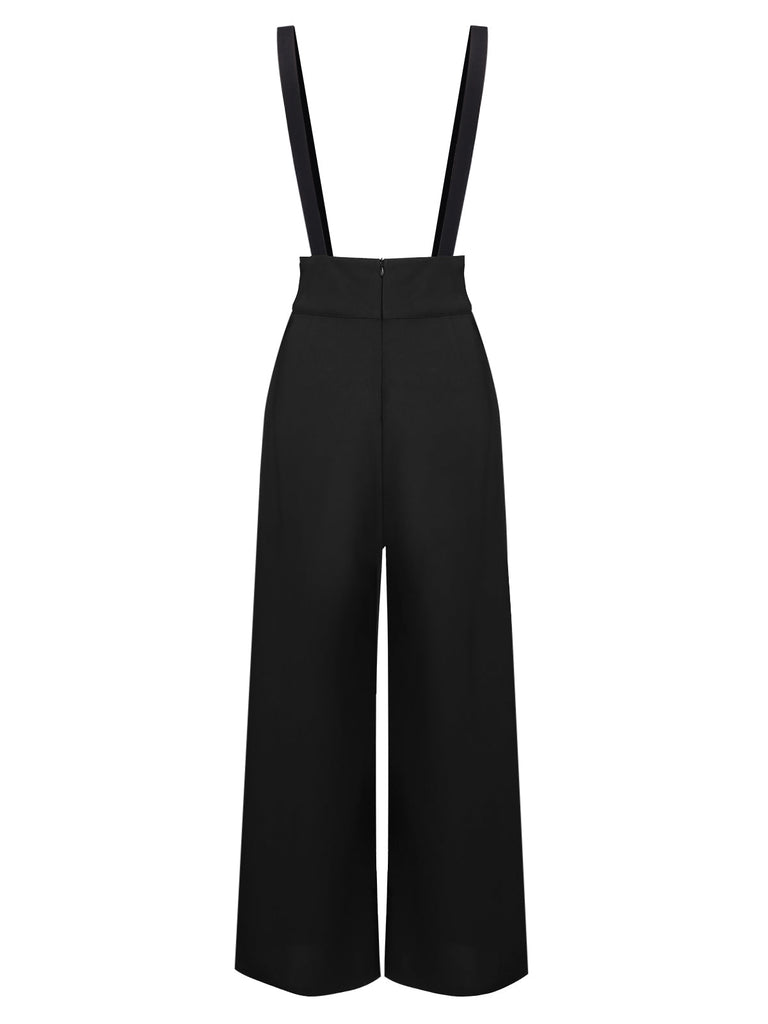 2PC Années 30 Chemisier Rayé et Pantalon à Bretelles