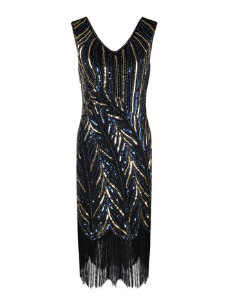 Robe Charleston Vintage Année 20 Gatsby À Paillettes Noire Soirée Chic