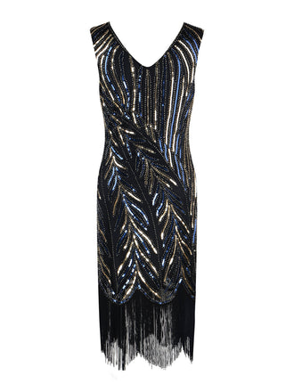 Robe Charleston Vintage Année 20 Gatsby À Paillettes Noire Soirée Chic