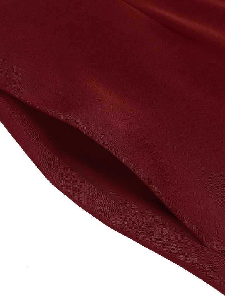 Pantalon large rouge années 1950 boutonné bordeaux