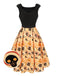 Robe chauve-souris citrouille d'Halloween noire et jaune des années 1950