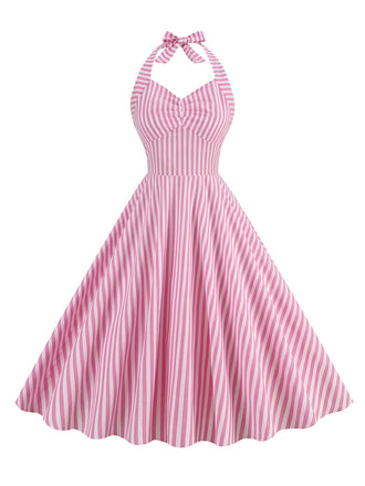 Robe rose rayée dos nu style années 50