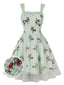 Robe patchwork en maille florale à carreaux verte des années 1950