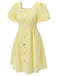 Mini-robe jaune à boutons et col carré des années 1950