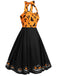Robe noire à licou chauve-souris citrouille d'Halloween des années 1950