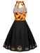 Robe noire à licou chauve-souris citrouille d'Halloween des années 1950