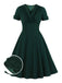 [Grande Taille] Robe trapèze unie à col en V vert foncé de des années 1950