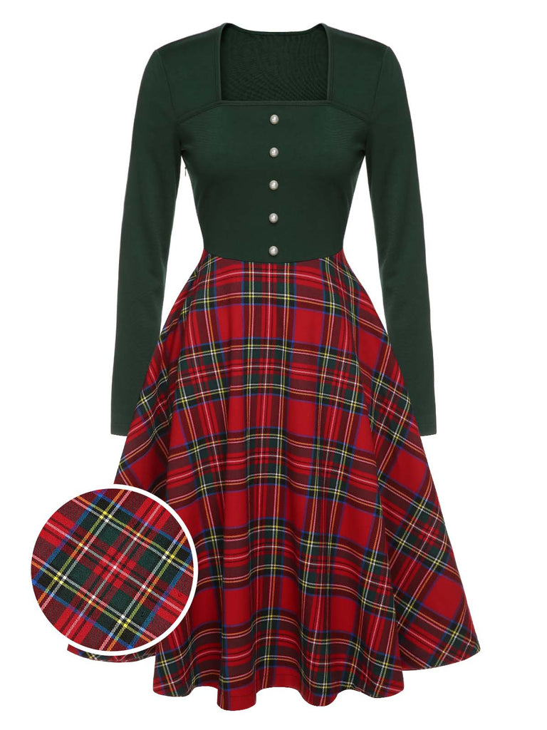 Robe à manches longues à carreaux de Noël des années 1950