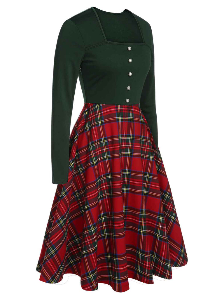 Robe à manches longues à carreaux de Noël des années 1950