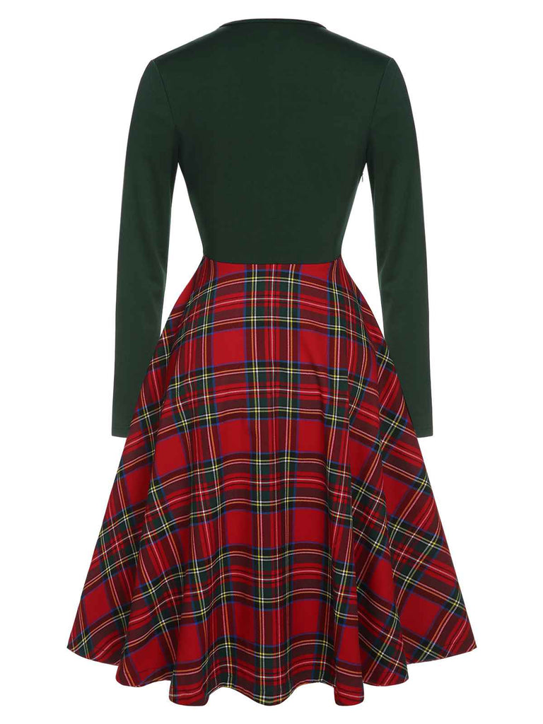 Robe à manches longues à carreaux de Noël des années 1950