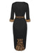 Robe portefeuille asymétrique léopard noire des années 1960 à ourlet brut
