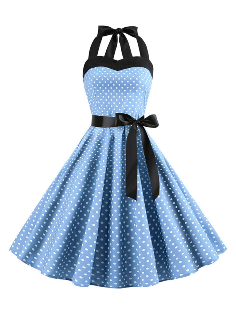 Robe Cocktail à Pois Bleue années 1950