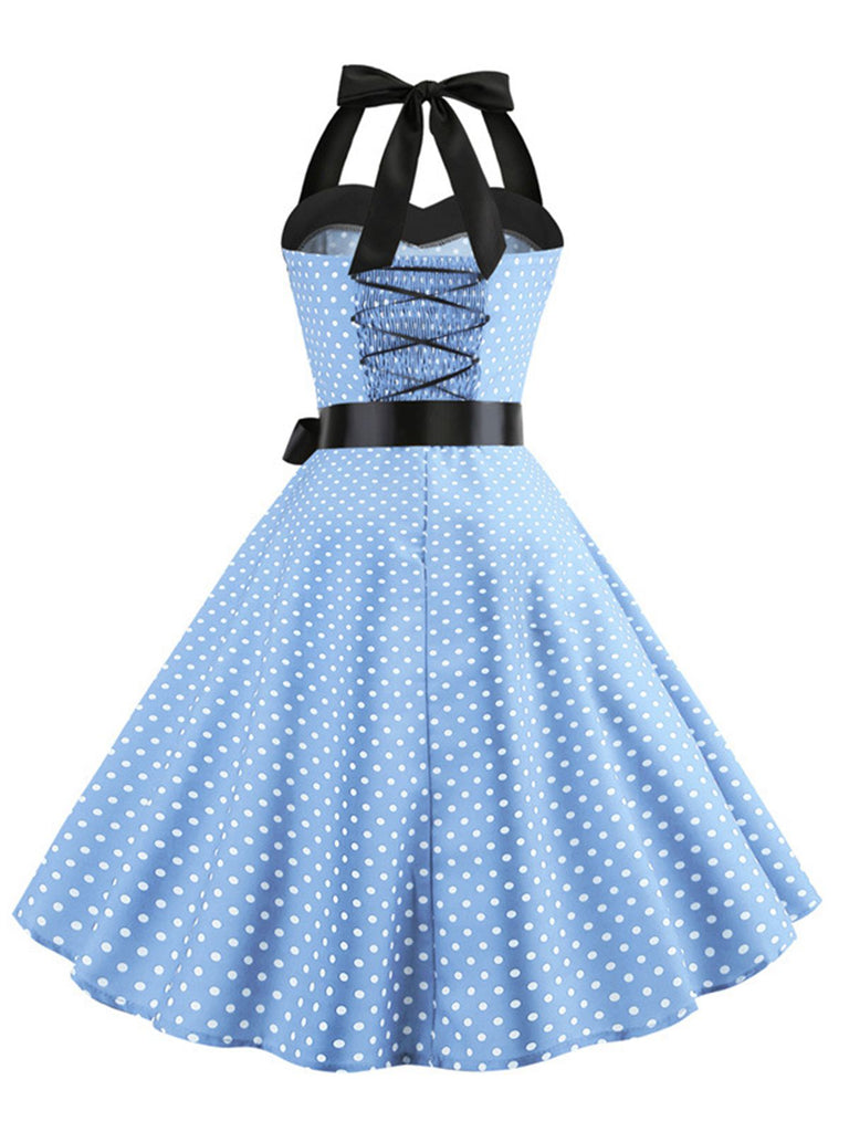 Robe Cocktail à Pois Bleue années 1950