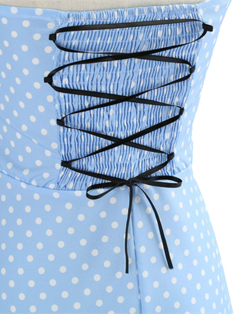 Robe Cocktail à Pois Bleue années 1950