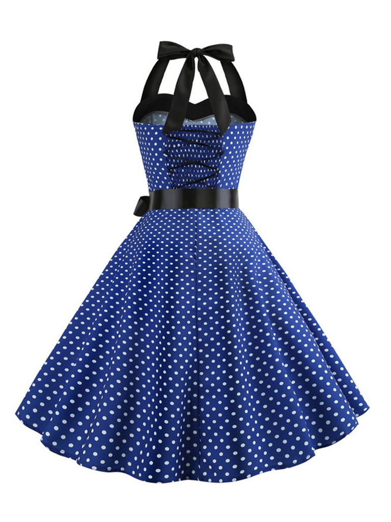 Robe Cocktail à Pois Bleue années 1950