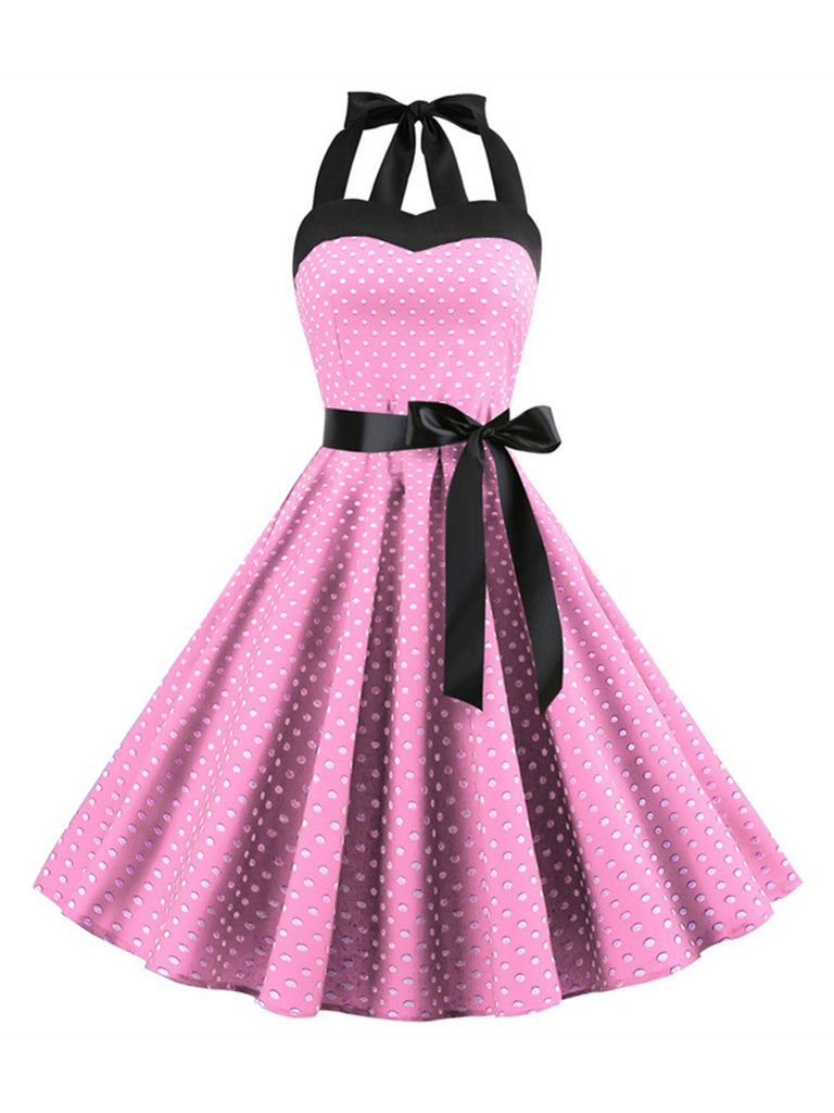 Robe Cocktail à Pois Bleue années 1950