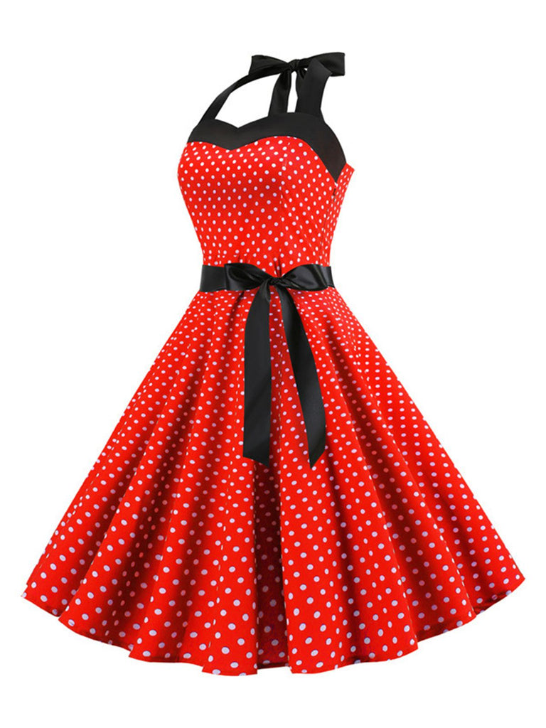 Robe Cocktail à Pois Bleue années 1950