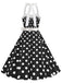 Robe trapèze à ceinture licou à pois bleue des années 1950