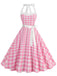 Robe trapèze à ceinture licou à pois bleue des années 1950