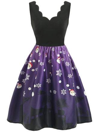 Robe Vintage à Col V Années 50 de Santa Noire et Violette à Patchwork