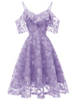 Robe Vintage Année 50 à Volants Dos Nu en Dentelle Violet Cocktail