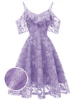 Robe Vintage Année 50 à Volants Dos Nu en Dentelle Violet Cocktail