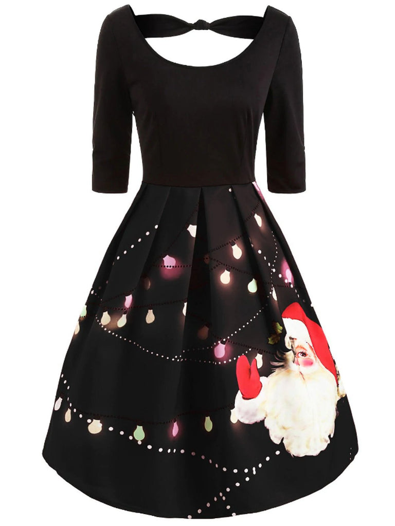 Robe Vintage Année 50 à Motifs Père Noël Costume de Noël