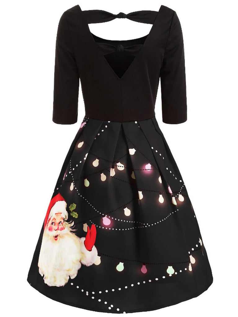 Robe Vintage Année 50 à Motifs Père Noël Costume de Noël