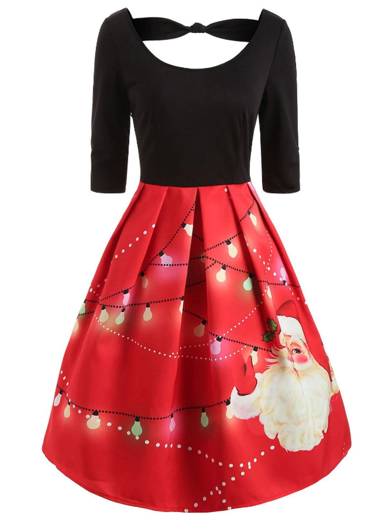Robe Vintage Année 50 à Motifs Père Noël Costume de Noël