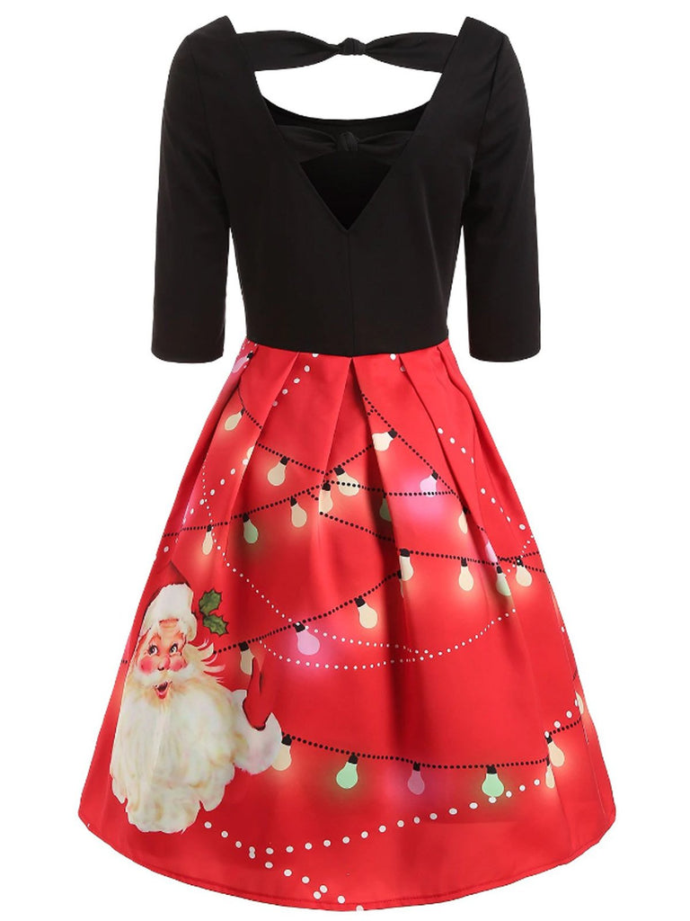 Robe Vintage Année 50 à Motifs Père Noël Costume de Noël