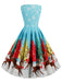 Robe Pour Noël Chic Année 50 Bleu Motifs Renne et flocon de neige