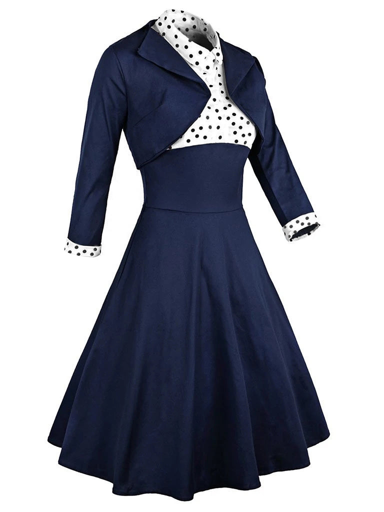 [Prévente] Robe Swing Vintage Année 50 Patchwork Avec Veste Soirée Cocktail Chic
