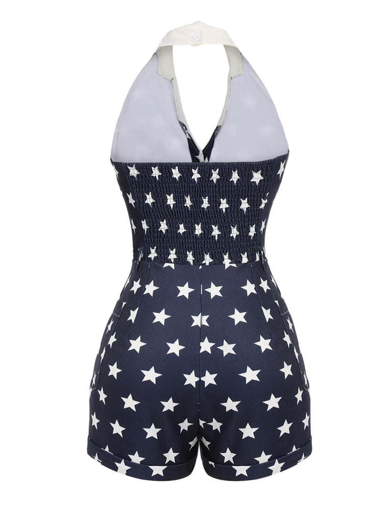 Combishort vintage bleu marine à revers et étoiles