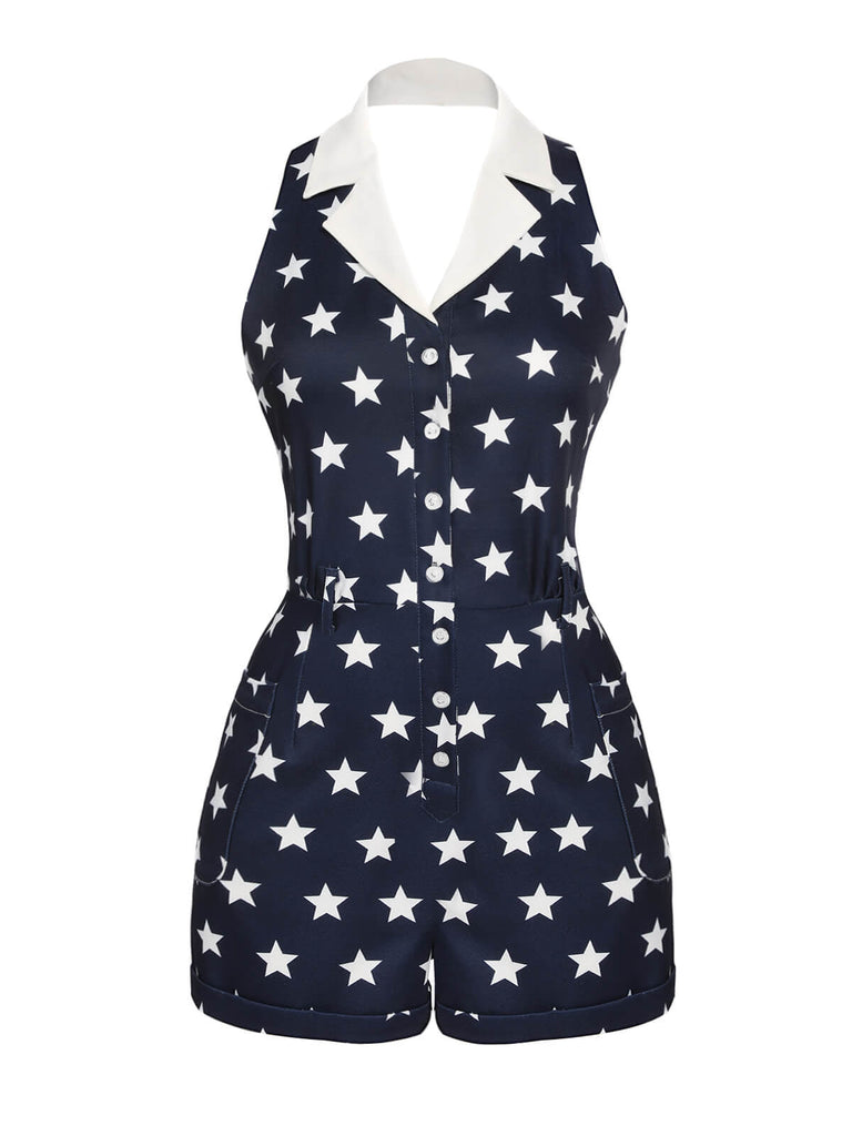 Combishort vintage bleu marine à revers et étoiles