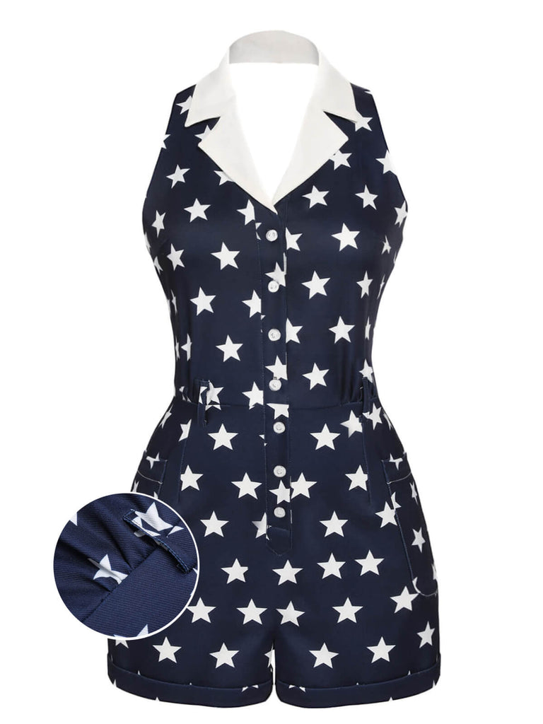 Combishort vintage bleu marine à revers et étoiles