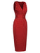 Robe crayon rouge à pois des années 1960 à col en V