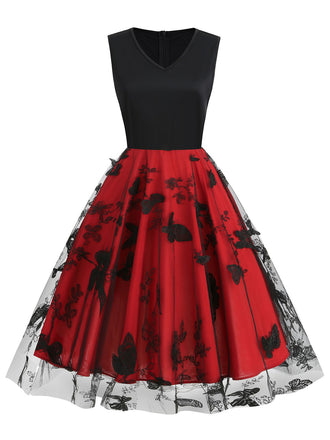 Robe papillon broderie maille épissure 1950s